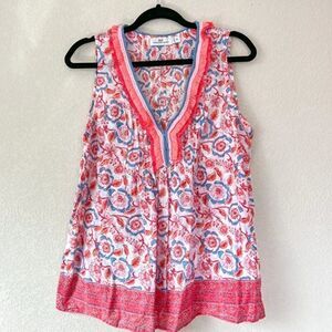 Vineyard Vines Frangipani Floral Pintuck Top, Size Medium